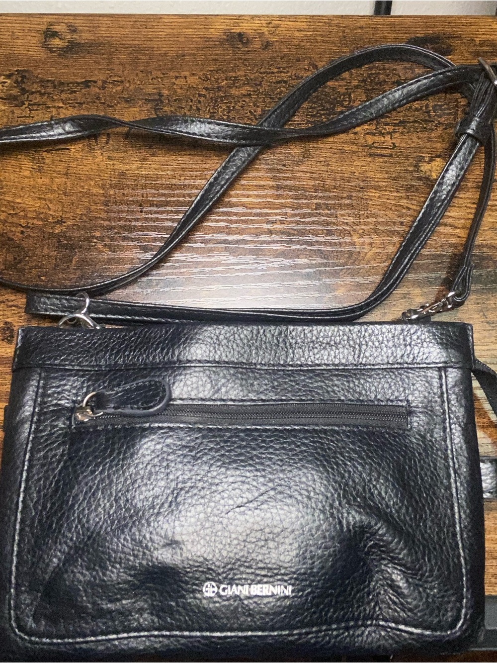 Giani Bernini Black Pebbled Leather Crossbody with Front Zip